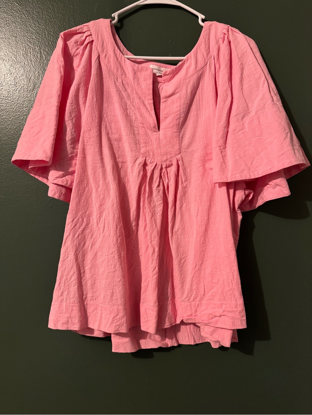 Chic Soul Pink Split V-Neck Flutter Sleeve Blouse